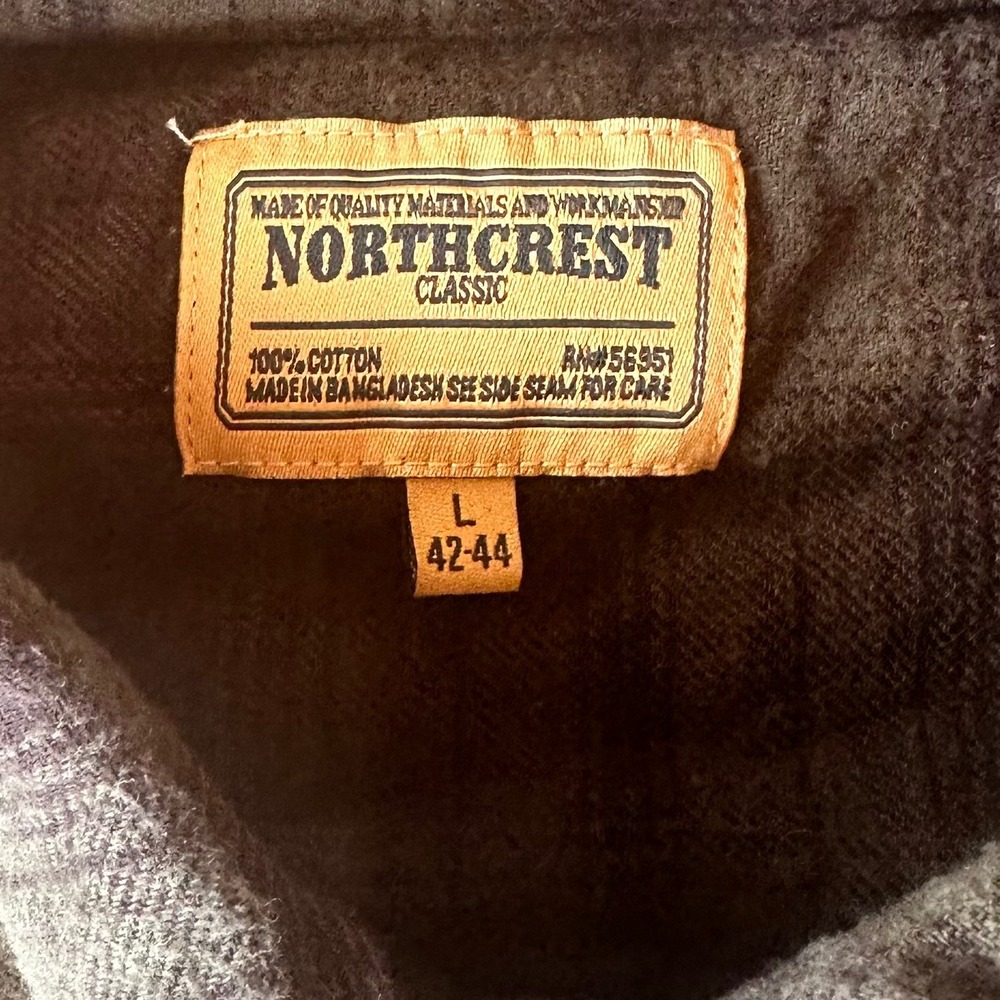 Northcrest Classic Mens Green Plaid Flannel Shirt Long Sleeve 100% Cotton Large - Picture 5 of 6